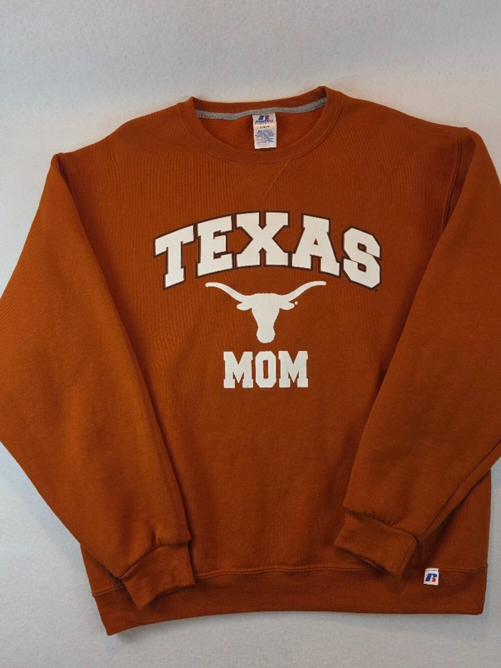 Vintage Russell Athletic Texas Longhorns Mom Sweatshirt Burnt Orange Large FLAW